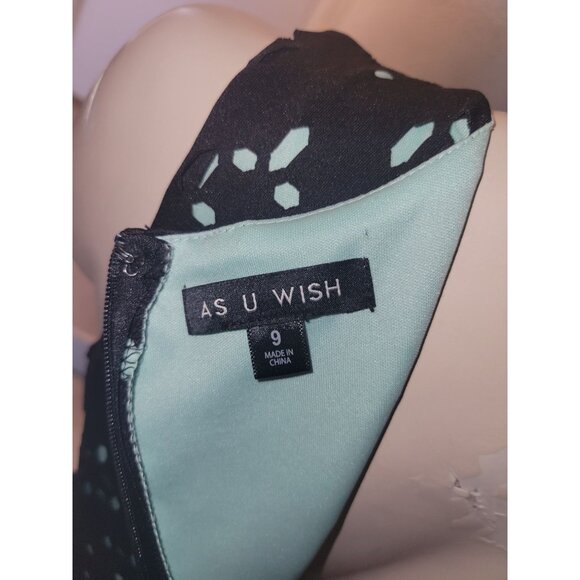 As U Wish Black & Mint Sleeveless Skater Dress Size 9 Polyester Blend With Flora - Picture 4 of 7